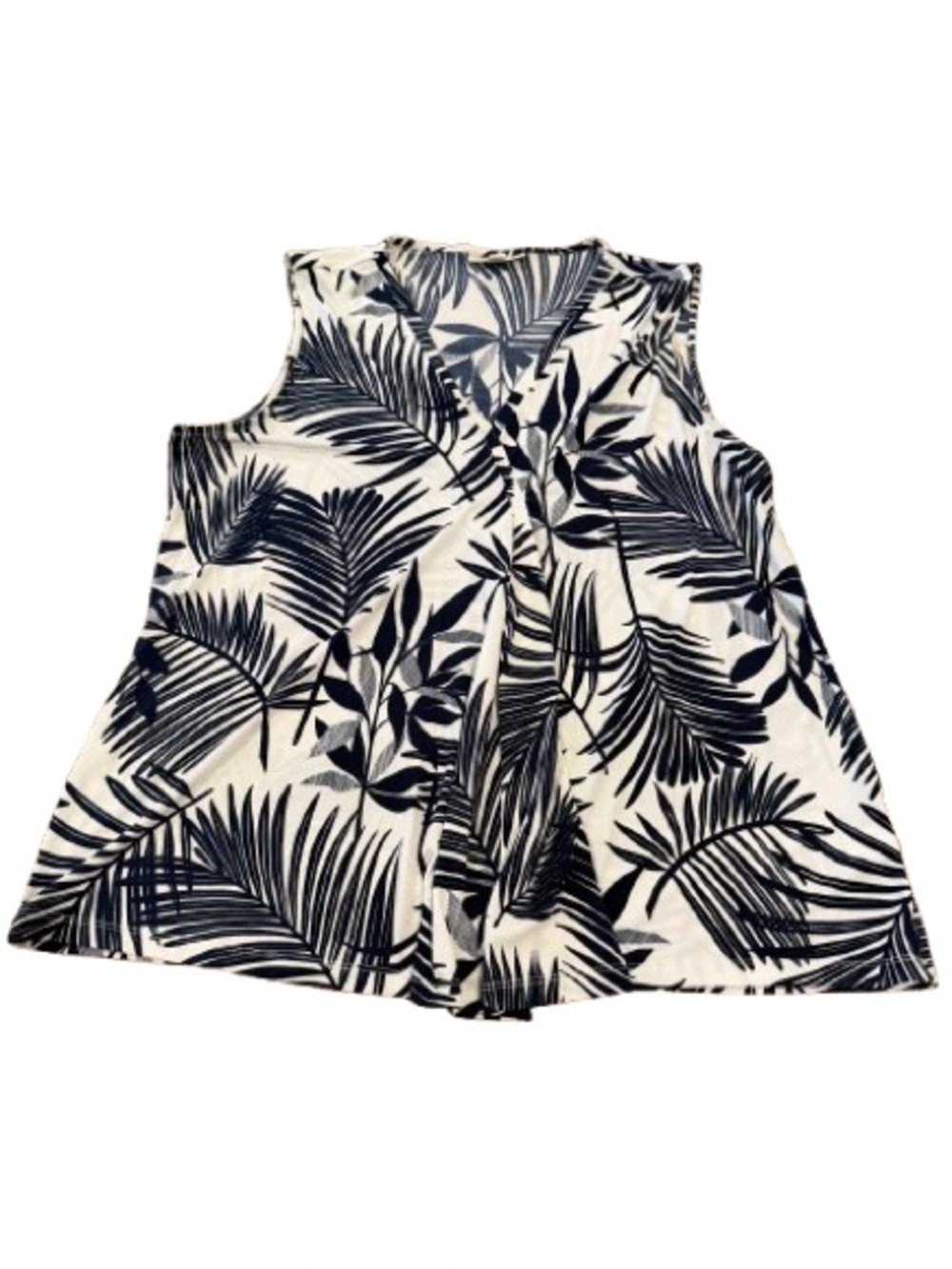 Dana Buchman Women’s White & Navy Palm-Print V-Neck Tank Top Size Extra Large